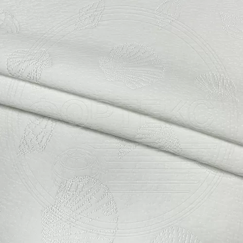 Трикотажное полотно FRTX 25 035 Ракушка Белый белого цвета с блестящим рисунком в цвет полотна