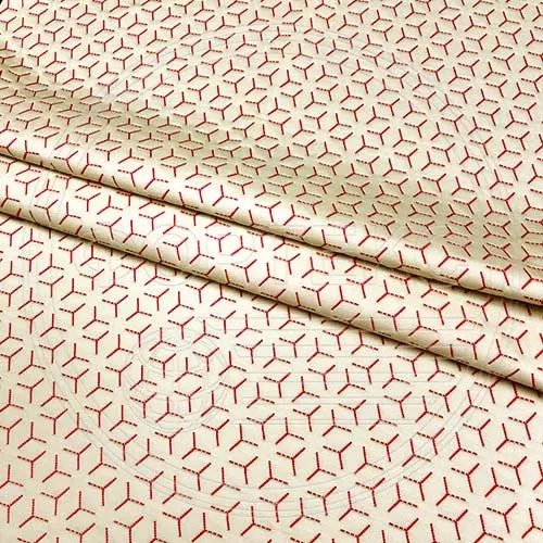 Трикотажное полотно FRTX 25 043 Пуансеттия бежевого цвета с контрастным красным узором