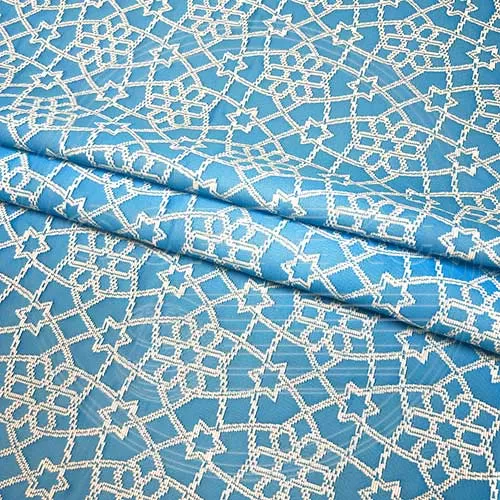 Трикотажное полотно FRTX 25 040 Калейдоскоп голубого цвета с белым рисунком