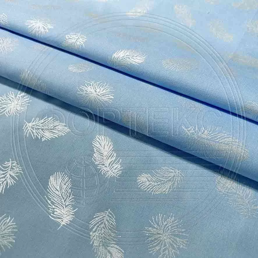 Ткань Тик полиэстер 571 Feather blue silver голубой, перья