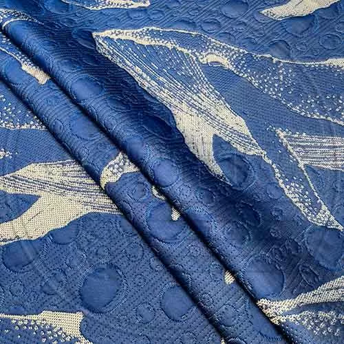 Трикотажное полотно FRTX 25 036 Кит синего цвета с белым рисунком