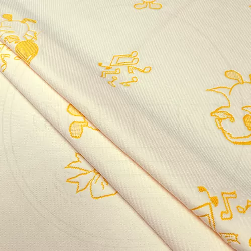 Трикотажное полотно FRTX 25 031 Утка бежевого цвета с ярко оранжевым рисунком