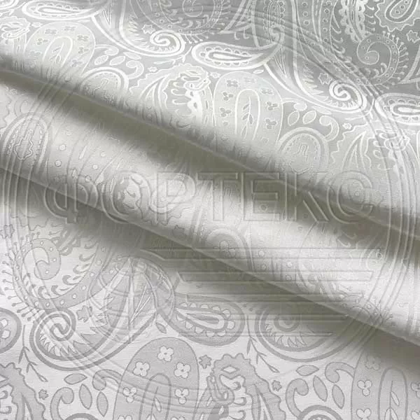 Сатин жаккардовый смесовый премиум 7S9-3 white белый блестящий, рисунок огурцы