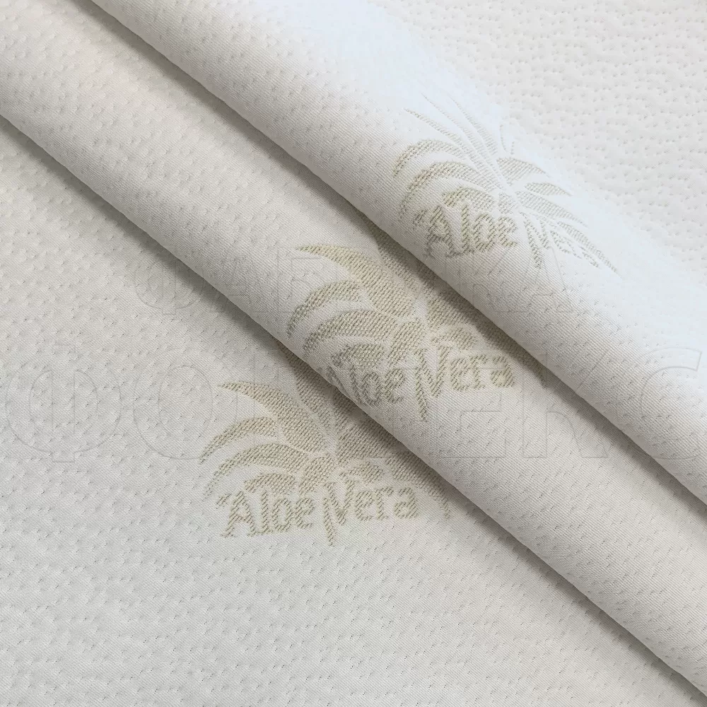 Трикотажное полотно ALOE VERA 19-beige FS с бежевым тематическим рисунком алоэ вера