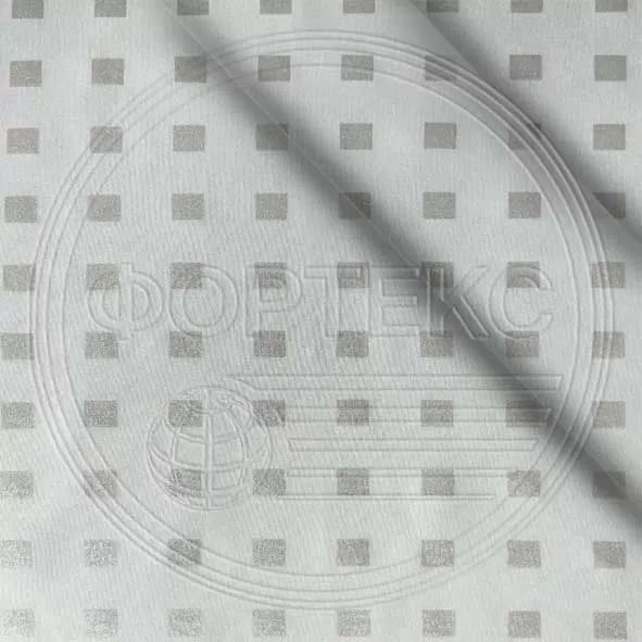Ткань Тик полиэстер Shashki silver белый, рисунок шашки (квадратики)