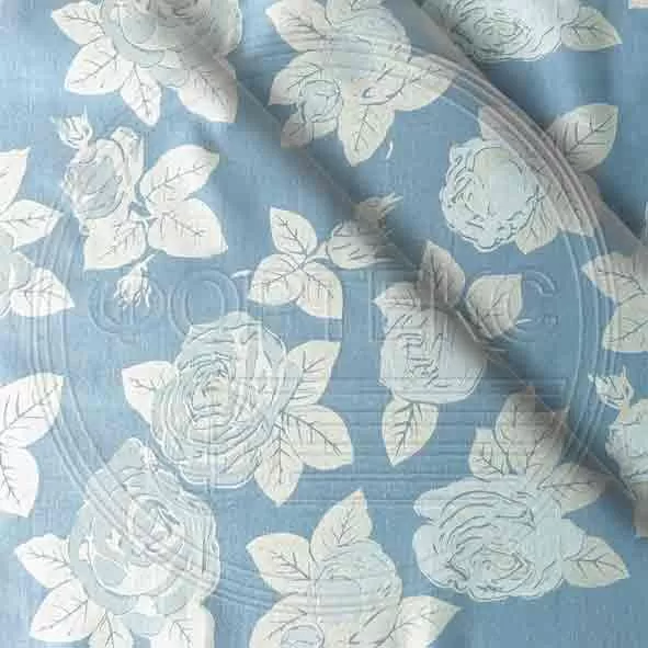 Ткань Тик полиэстер 114 Rose blue silver голубой, розы