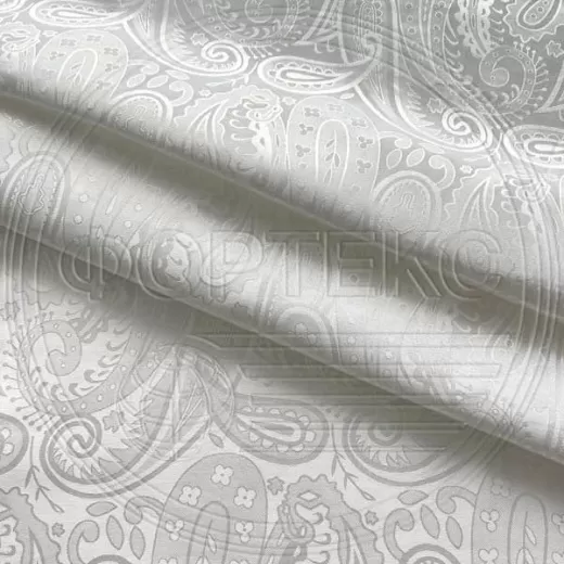 Сатин жаккардовый смесовый премиум 7S9-3 white белый блестящий, рисунок огурцы