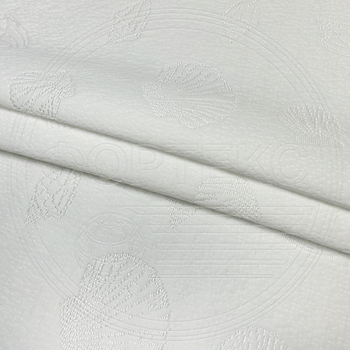 Трикотажное полотно FRTX 25 035 Ракушка Белый белого цвета с блестящим рисунком в цвет полотна