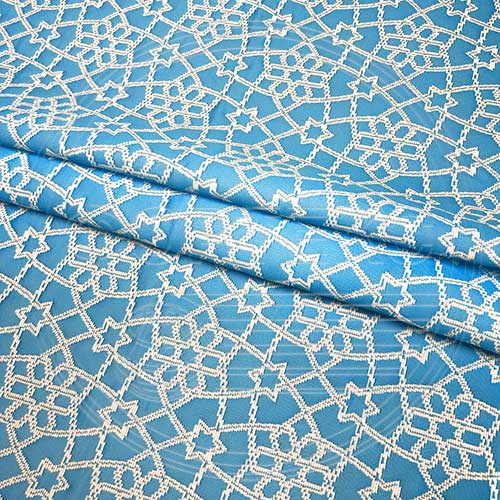 Трикотажное полотно FRTX 25 040 Калейдоскоп голубого цвета с белым рисунком