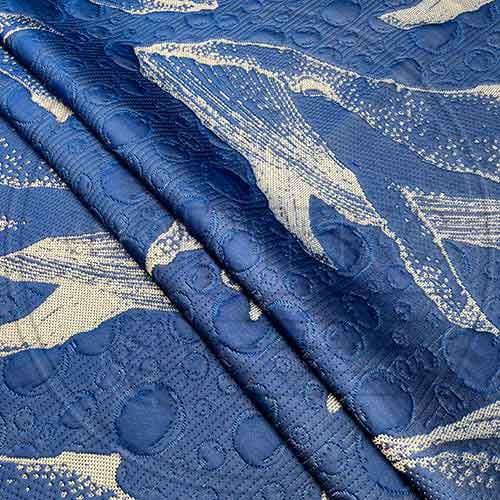 Трикотажное полотно FRTX 25 036 Кит синего цвета с белым рисунком