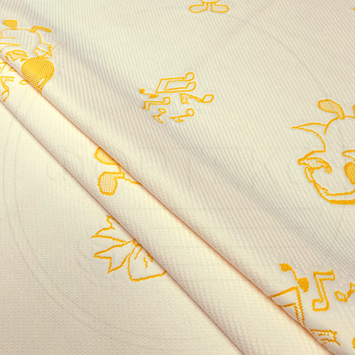 Трикотажное полотно FRTX 25 031 Утка бежевого цвета с ярко оранжевым рисунком