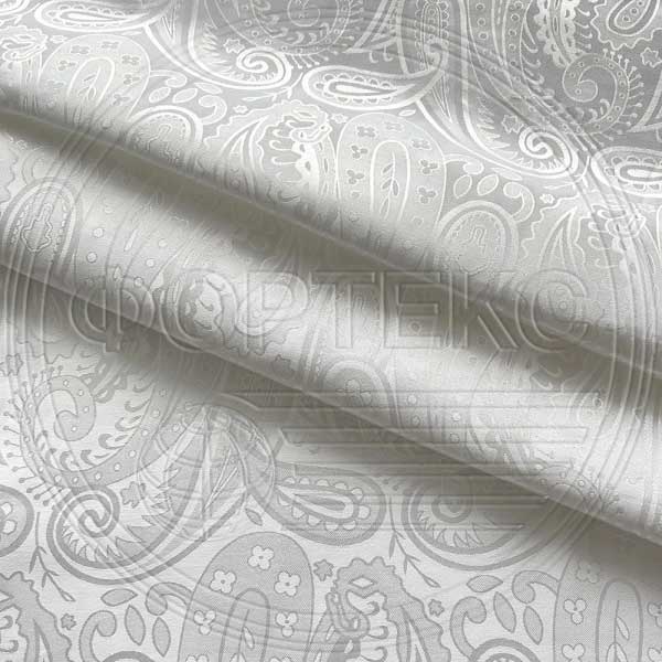 Сатин жаккардовый смесовый премиум 7S9-3 white белый блестящий, рисунок огурцы