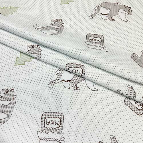 Трикотажное полотно FRTX 25 033 Медведь белого цвета с цветным детскии рисунком