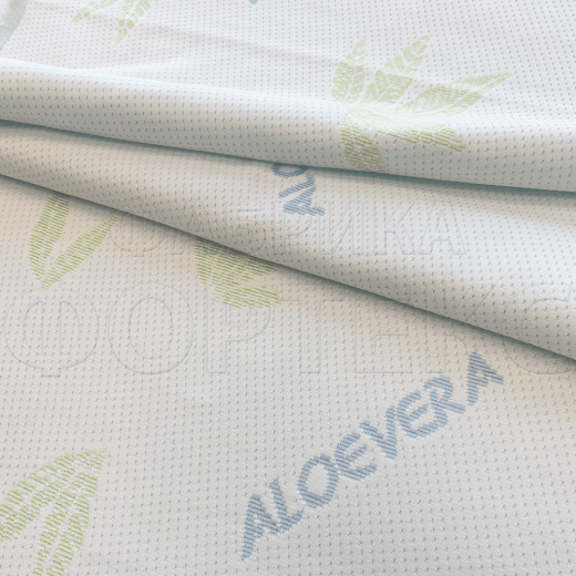Трикотажное полотно ALOE VERA 180 FS белого цвета с тематическим рисунком алоэ вера